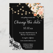 ブラック＆ブラッシュ ピーチ フローラルレース  日程変更 招待状 (正面/裏面)