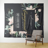 ブラック ブラッシュ フローラル ウォーターカラーエンゲージメント ウェルカム タペストリー (インサイチュ(横))