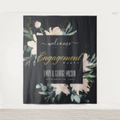 ブラック ブラッシュ フローラル ウォーターカラーエンゲージメント ウェルカム タペストリー (正面)