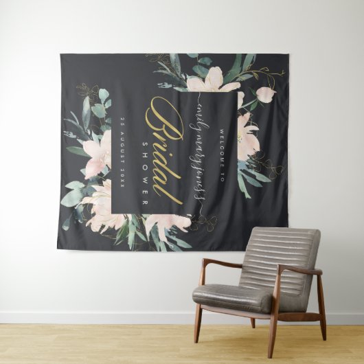 ブラック ブラッシュ フローラ ウォーターカラー ブライダル シャワー ウェルカム タペストリー (インサイチュ(横))