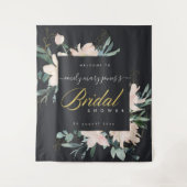 ブラック ブラッシュ フローラ ウォーターカラー ブライダル シャワー ウェルカム タペストリー (正面)