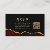 ブラック&ブルゴーニュ金ゴールド結婚フォントのQRコードRSVP エンクロージャーカード (正面)