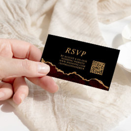 ブラック&ブルゴーニュ金ゴールド結婚フォントのQRコードRSVP エンクロージャーカード