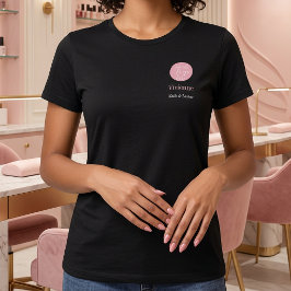 ブラック ブルッシュ ピンク 従業員 名前 ビジネス ロゴ サロン Tシャツ