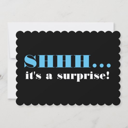 ブラック&ブルーのサプライズ誕生日パーティーの招待状 招待状 (正面)