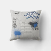 ブラック&ブルーのバイクのグラフィティグレー クッション (裏面)