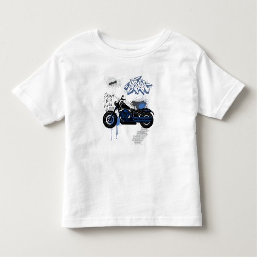 ブラック&ブルーのバイクのグラフィティグレー トドラーTシャツ (正面)