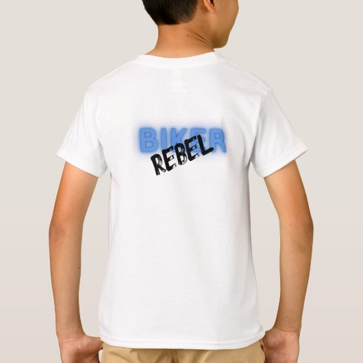 ブラック&ブルーのバイクのグラフィティグレー Tシャツ (裏面)