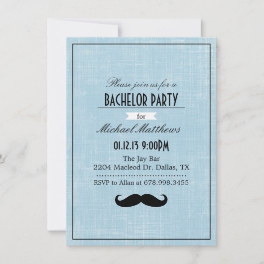 ブラック＆ブルーのヒゲ 新郎独身最後の夜の招待状 招待状 (正面)