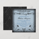 ブラック＆ブルーのフラワーチックなバチェロレッテ招待状 招待状 (正面/裏面)