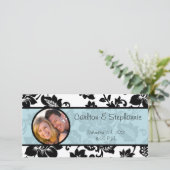 ブラック/ブルーのフローラダマスク写真のお知らせ 案内状 (スタンド正面)