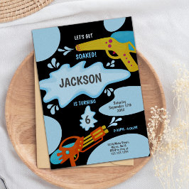 ブラック&ブルーウォーターガン誕生日招待状 招待状