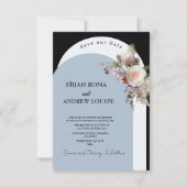 ブラック&ブルーエレガントボホアーチ結婚ズ 招待状 (正面)