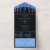 ブラック&ブルーグリッタードリップ結婚ズ オールインワン招待状 (内側)