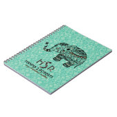 ブラック&ブルーグリーンレトロフローラ&エレファント ノートブック (左側)