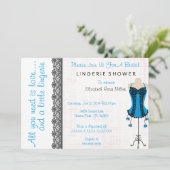 ブラック&ブルーコルセットランジェリーブライダルシャワー招待状 招待状 (スタンド正面)