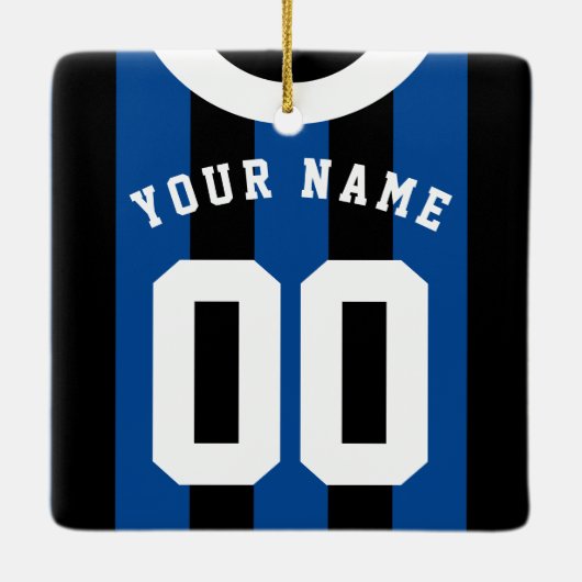 ブラック&ブルーストライプのスポーツジャージーテンプレート セラミックオーナメント (裏面)