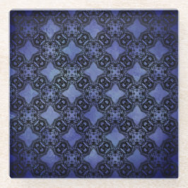 ブラック&ブルーダイヤモンドチェーンパターンガラスコースター ガラスコースター