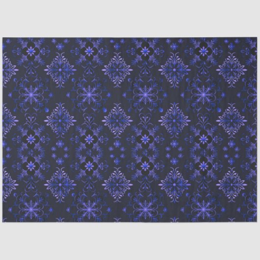 ブラック&ブルーフローラスノーフレーククリスマス 薄葉紙 (正面)