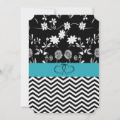 ブラック&ブルーフローラハート結婚式招待状 招待状 (裏面)