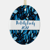 ブラック&ブルーボタニカルパーソナライズされたオーナメント セラミックオーナメント (右)