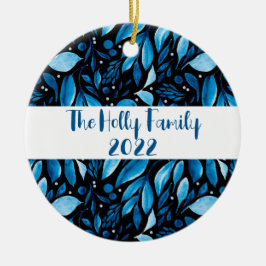 ブラック&ブルーボタニカルパーソナライズされたオーナメント セラミックオーナメント
