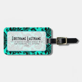 ブラック&ブルーヴィンテージフローラダマスク ラゲッジタグ (正面横)