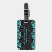 ブラック&ブルーヴィンテージフローラダマスク ラゲッジタグ (正面縦)