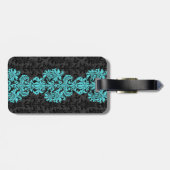 ブラック&ブルーヴィンテージフローラダマスク ラゲッジタグ (裏面横)