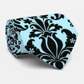 ブラック&ブルーヴィンテージフローラダマスパターン ネクタイ (ロール)