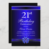 ブラック&ブルー21歳の誕生日お祝い 招待状 (正面/裏面)