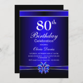 ブラック&ブルー80誕生祝い 招待状 (正面/裏面)