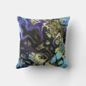 ブラック、ブルー、オリーブグリーン抽象芸術絞り染め大理石 クッション (裏面)