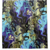 ブラック、ブルー、オリーブグリーン抽象芸術絞り染め大理石 シャワーカーテン (正面)