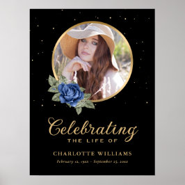 ブラック ブルー ゴールド フラワー葬儀看板 ポスター