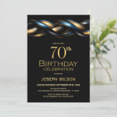 ブラック ブルー ゴールド 70歳の誕生日パーティー 招待状 (スタンド正面)