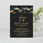 ブラック ブルー ゴールド 75歳の誕生日パーティー 招待状 (スタンド正面)