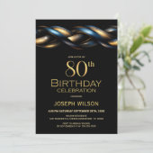 ブラック ブルー ゴールド 80歳の誕生日パーティー 招待状 (スタンド正面)