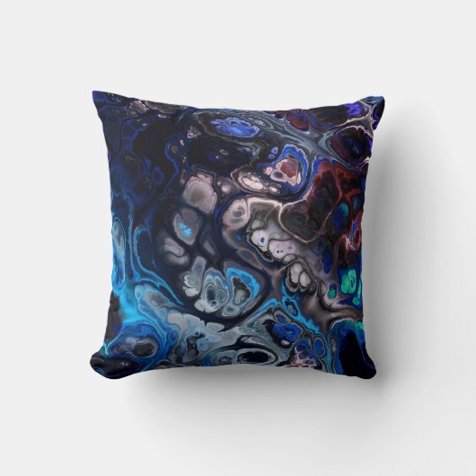 ブラック、ブルー、バーガンディ抽象芸術絞り染め大理石 クッション (正面)
