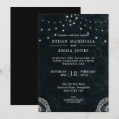 ブラック ブルー レース ライト ウェディング インビテーション (正面/裏面)
