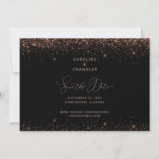 ブラック&ブロンズギラギラSave the Date ゴージャス 招待状 (正面)