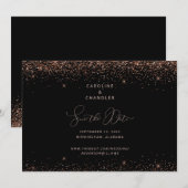 ブラック&ブロンズギラギラSave the Date ゴージャス 招待状 (正面/裏面)