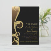 ブラック＆ブロンズゴールド モダン エレガント スワール ウェディング 招待状 (スタンド正面)