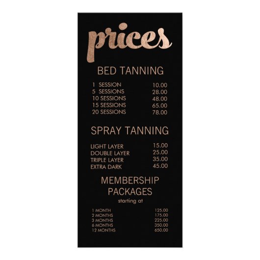 ブラック&ブロンズサロンメニュー価格リストカード ラックカード (正面)