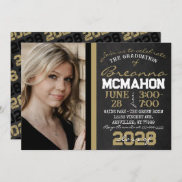 ブラック&ブロンズ金ゴールドシャルボード卒業写真 招待状