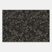 ブラック&ブロンズ金ゴールドムーンライトフローラつる植物 ラッピングペーパーシート (正面3)