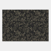 ブラック&ブロンズ金ゴールドムーンライトフローラつる植物 ラッピングペーパーシート (正面)