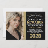 ブラック&ブロンズ金ゴールド卒業写真の発表 招待状 (正面)