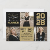 ブラック&ブロンズ金ゴールド3写真卒業招待状 招待状 (正面)