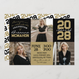 ブラック&ブロンズ金ゴールド3写真卒業招待状 招待状